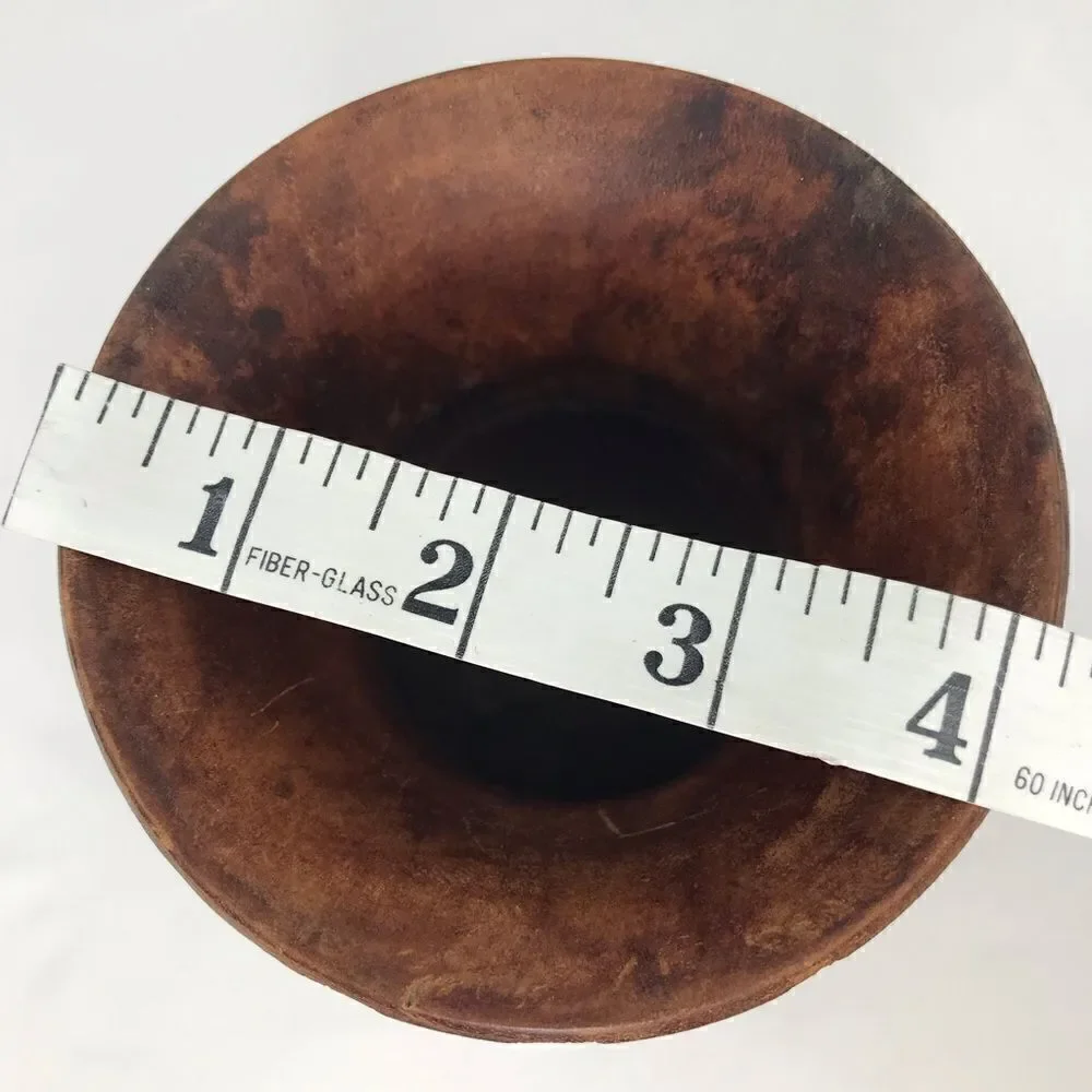 Wood Hand Carved Brown Turned Pedestal  Vase